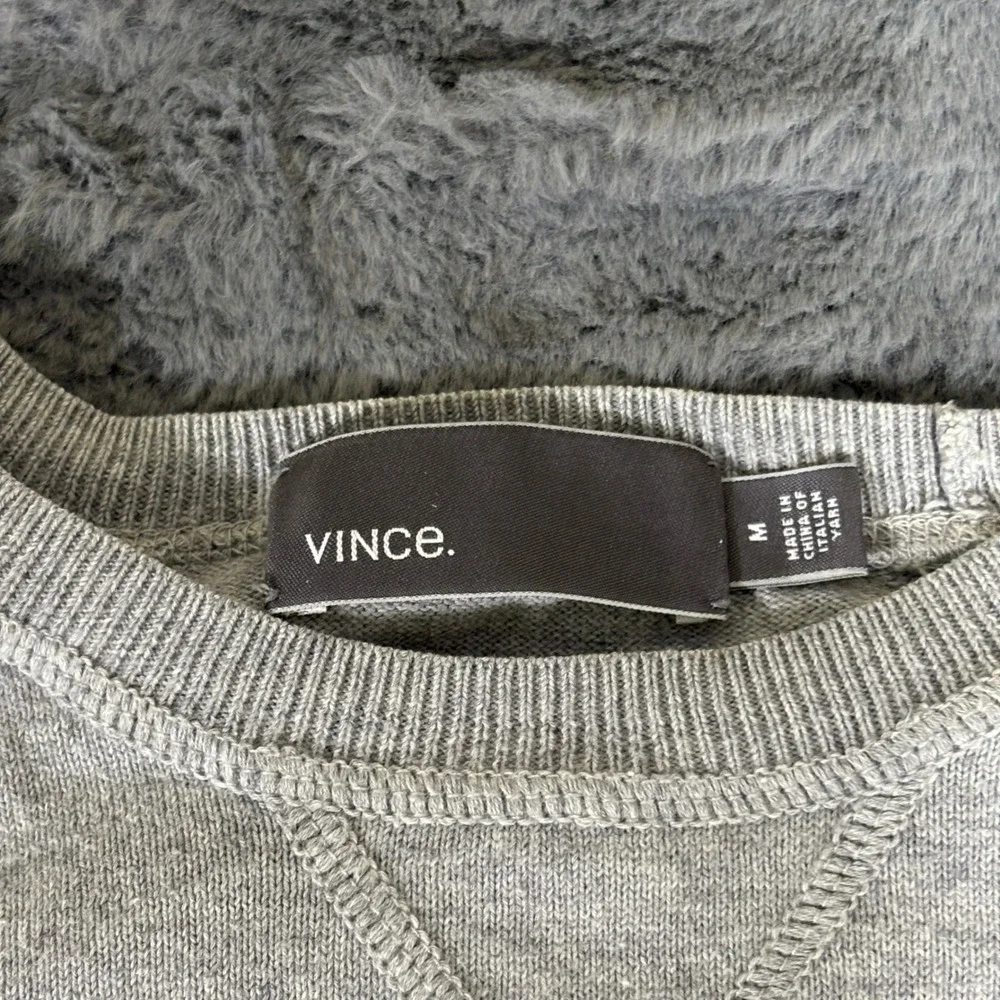 Vince Mens Gray Cotton Raglan Crewneck Sweater Elbow Patches Size M AR098